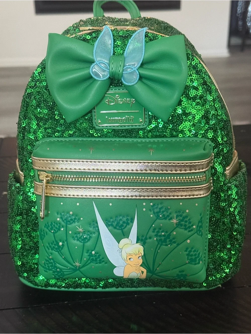 NWT Disney Tinker Bell Green Sequin Loungefly Backpack